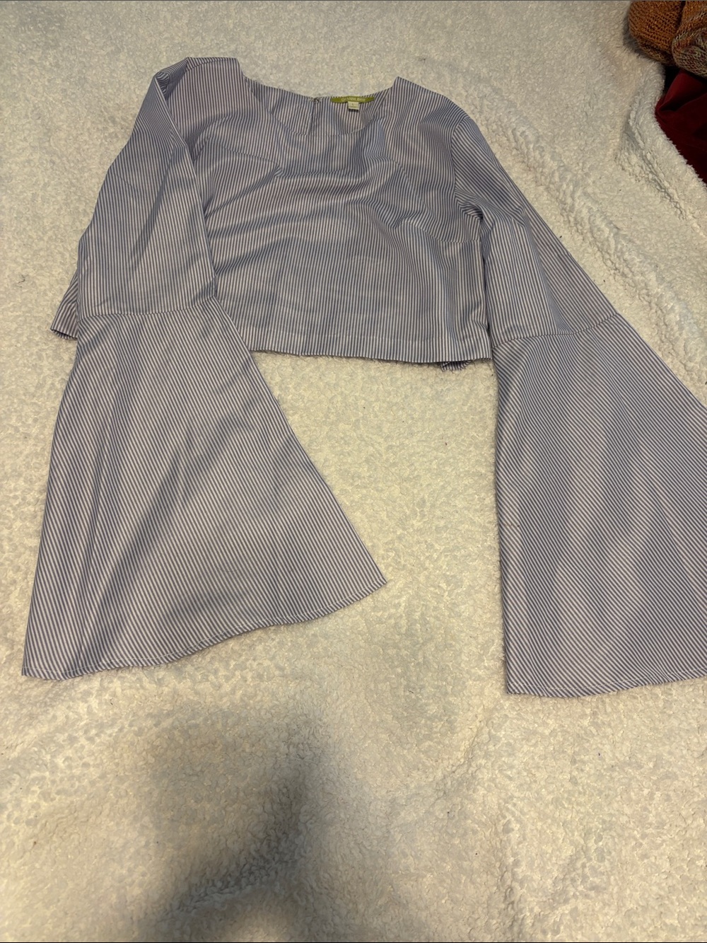 Striped Bell-Sleeve Crop Top - Light Blue